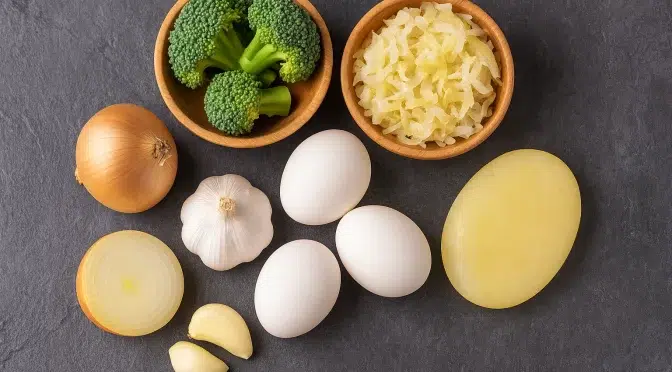 Soufre et vitalité : aliments riches en soufre (chou, brocoli, ail, oignon, œufs)