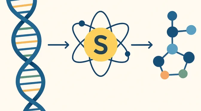 Illustration métaphorique du soufre dans la méthylation : chef d’orchestre dirigeant molécules et ADN